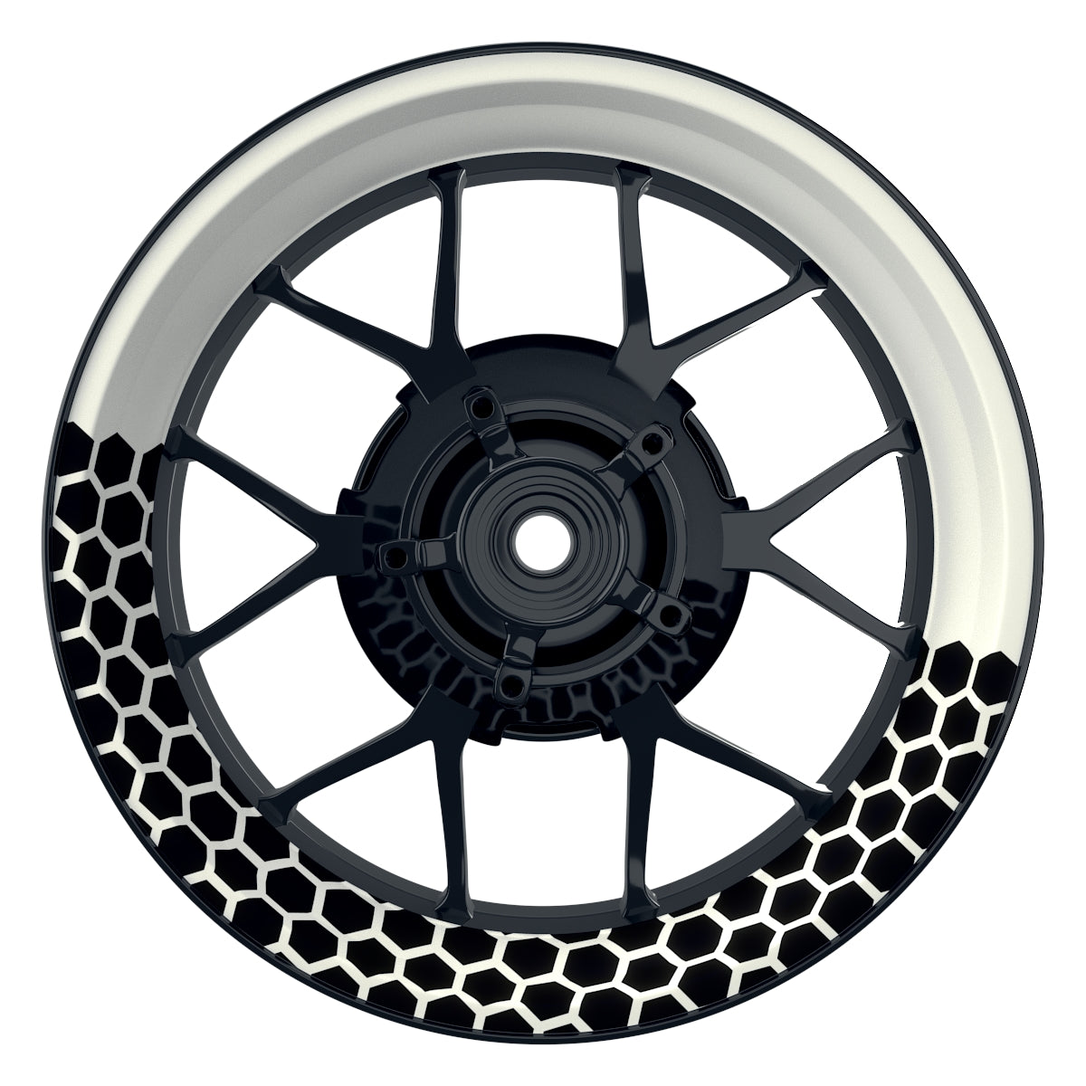 Felgenaufkleber Hexagon halb halb schwarz Wheelsticker Premium weiss