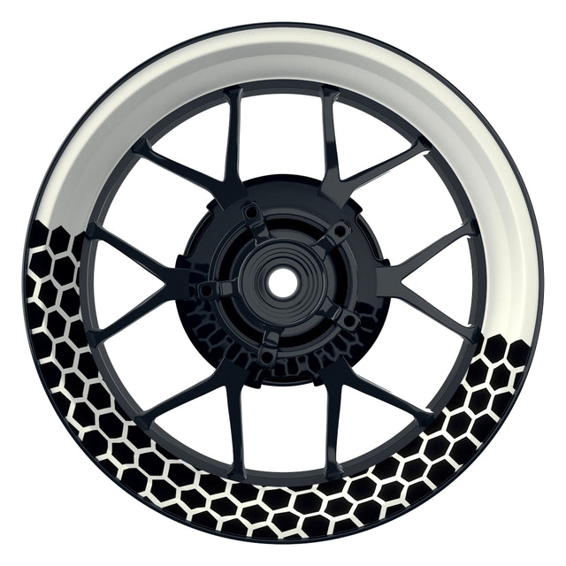 Felgenaufkleber Hexagon halb halb schwarz Wheelsticker Premium weiss