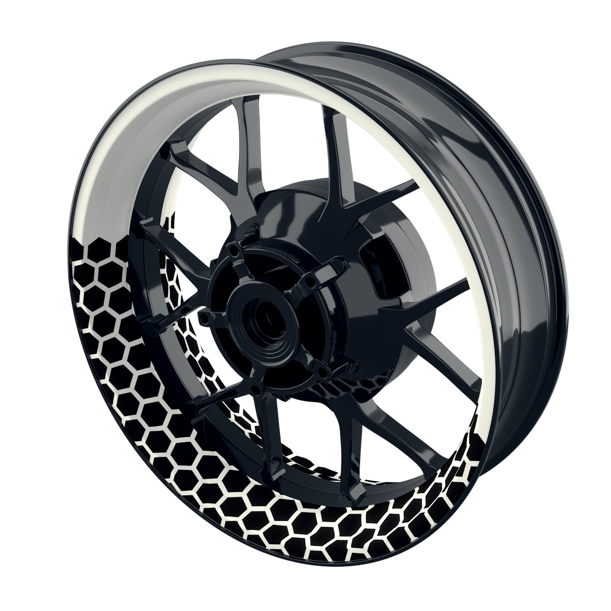 Felgenaufkleber Hexagon halb halb schwarz Wheelsticker Premium weiss