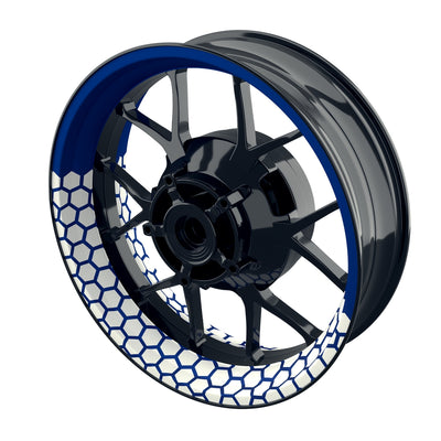 Individuelle Felgenaufkleber "Hexagon" halb halb weiss Premium Wheelsticker blau