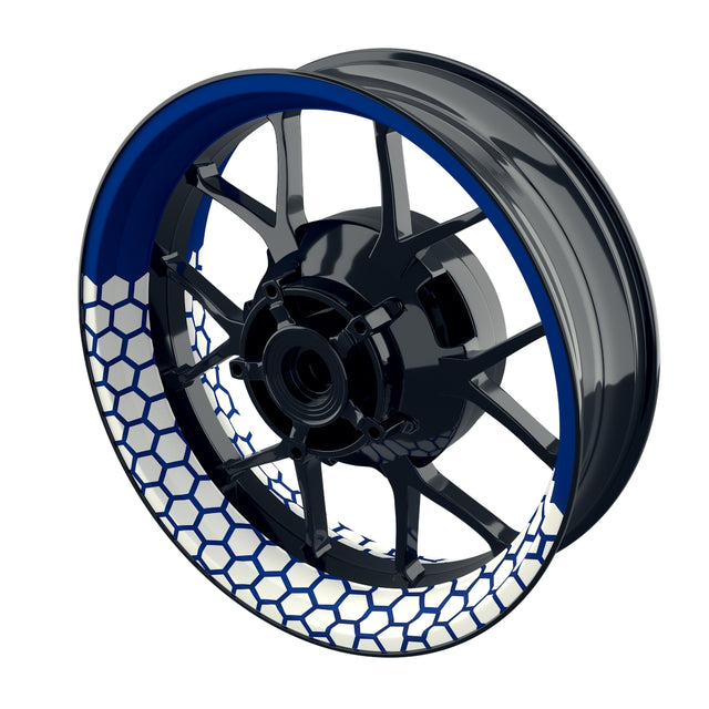 Individuelle Felgenaufkleber "Hexagon" halb halb weiss Premium Wheelsticker blau