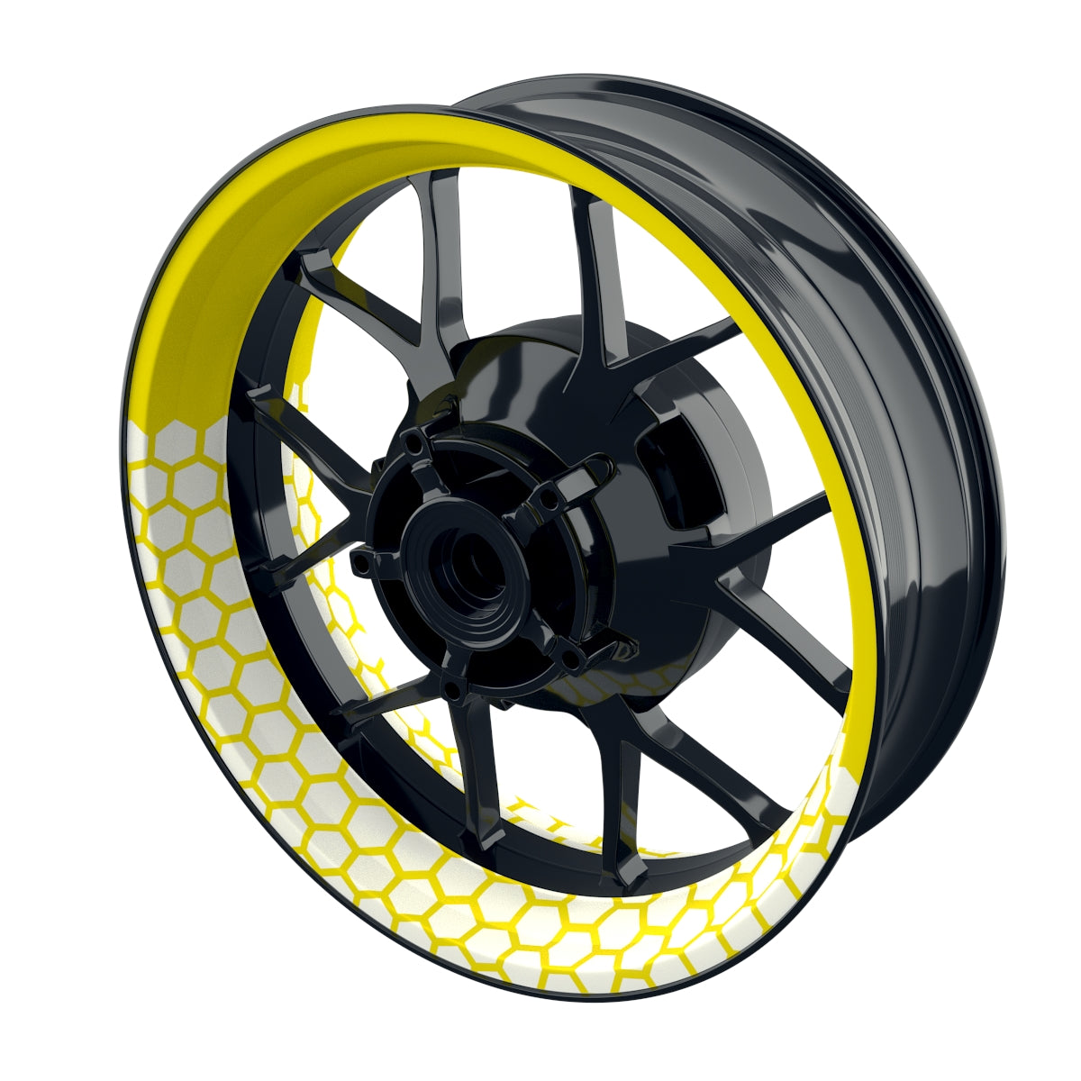 Individuelle Felgenaufkleber "Hexagon" halb halb weiss Premium Wheelsticker gelb