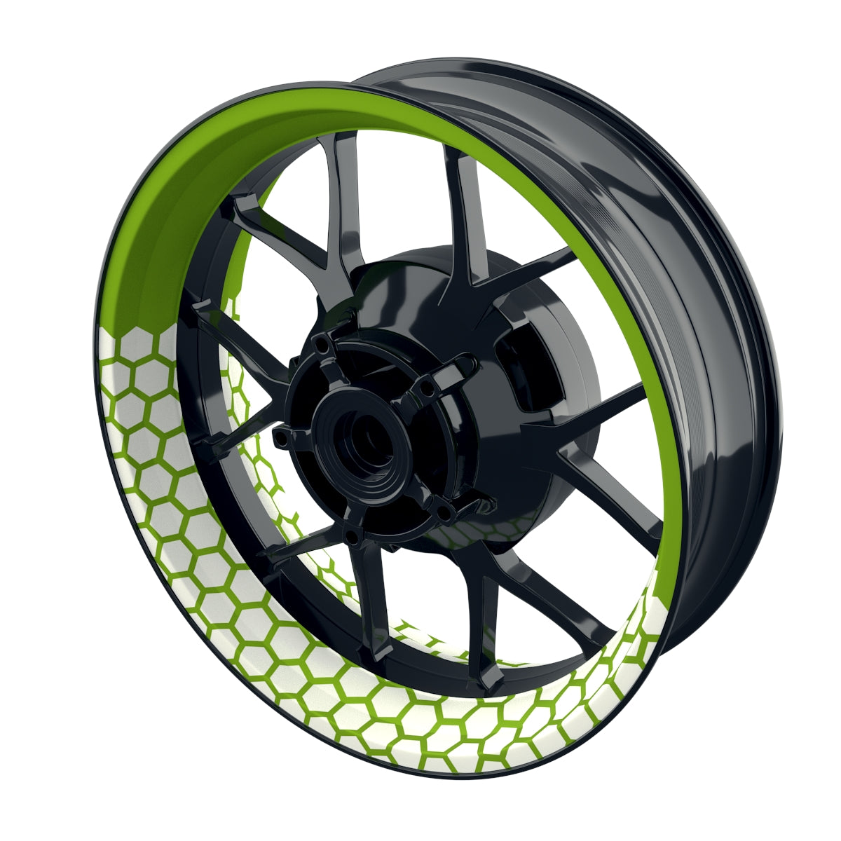 Individuelle Felgenaufkleber "Hexagon" halb halb weiss Premium Wheelsticker grün