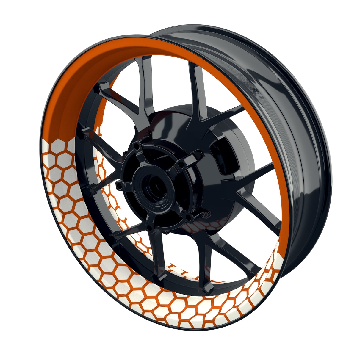 Felgenaufkleber Hexagon halb halb weiss Wheelsticker Premium orange