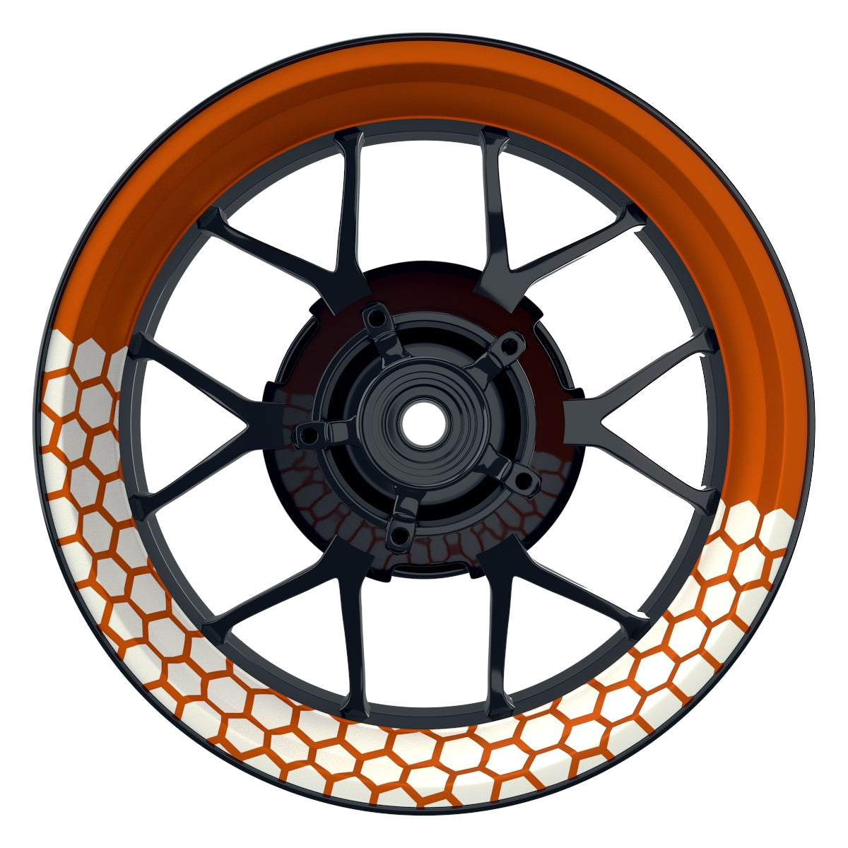 Felgenaufkleber Hexagon halb halb weiss Wheelsticker Premium orange