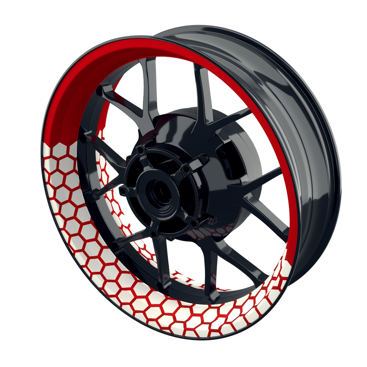 Felgenaufkleber Hexagon halb halb weiss Wheelsticker Premium rot