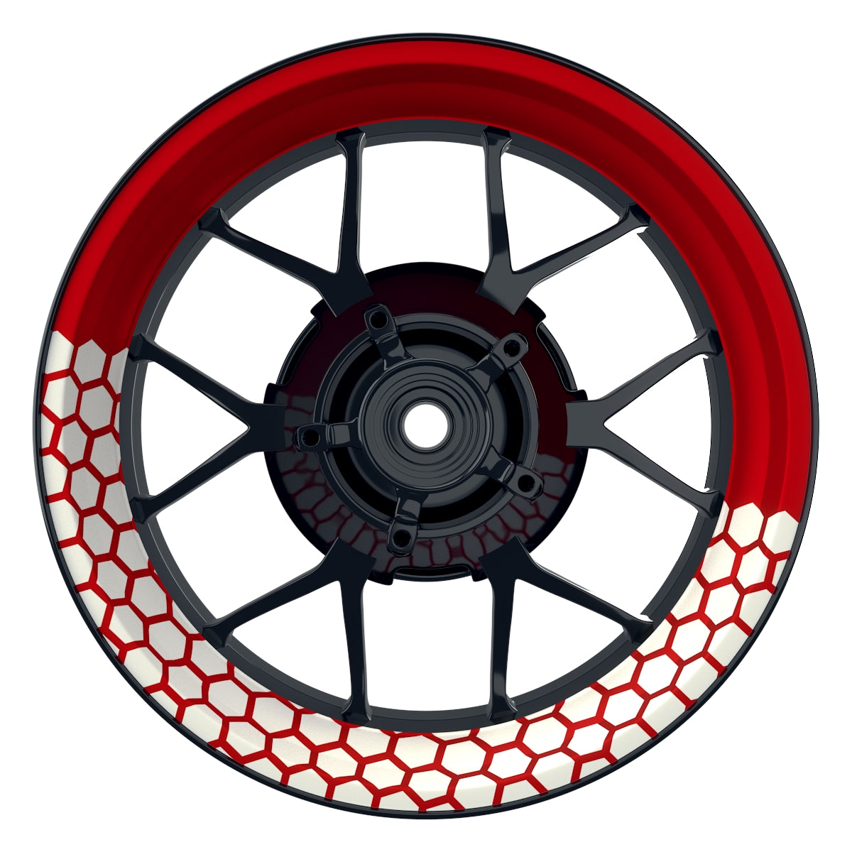 Felgenaufkleber Hexagon halb halb weiss Wheelsticker Premium rot
