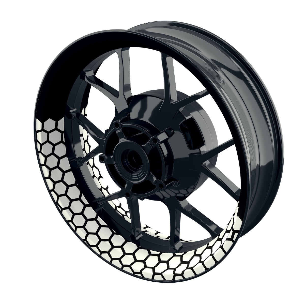 Felgenaufkleber Hexagon halb halb weiss Wheelsticker Premium schwarz