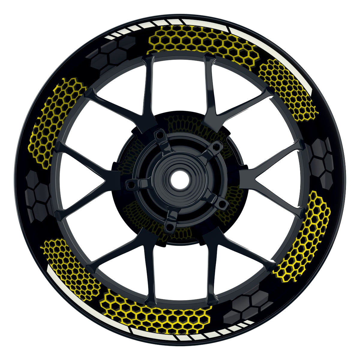 Felgenaufkleber Hexagon schwarz neutral NEU Wheelsticker Premium gelb