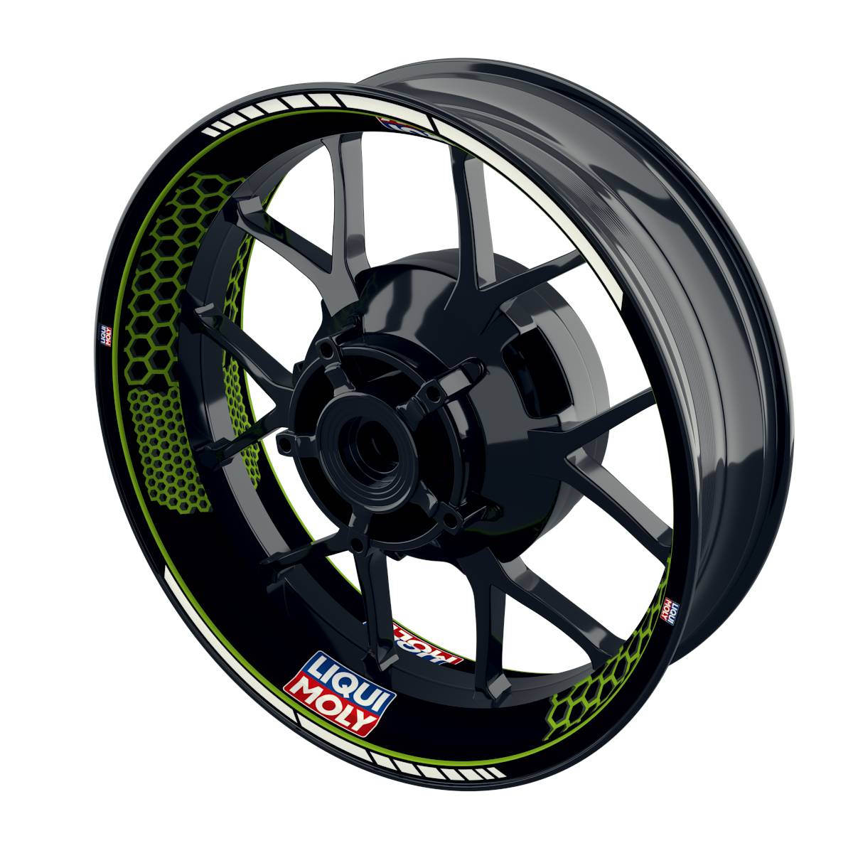 Felgenaufkleber Liqui Moly Motiv Hexagon schwarz Wheelsticker Premium grün