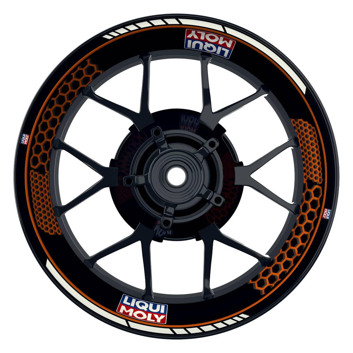Felgenaufkleber Liqui Moly Motiv Hexagon schwarz Wheelsticker Premium orange