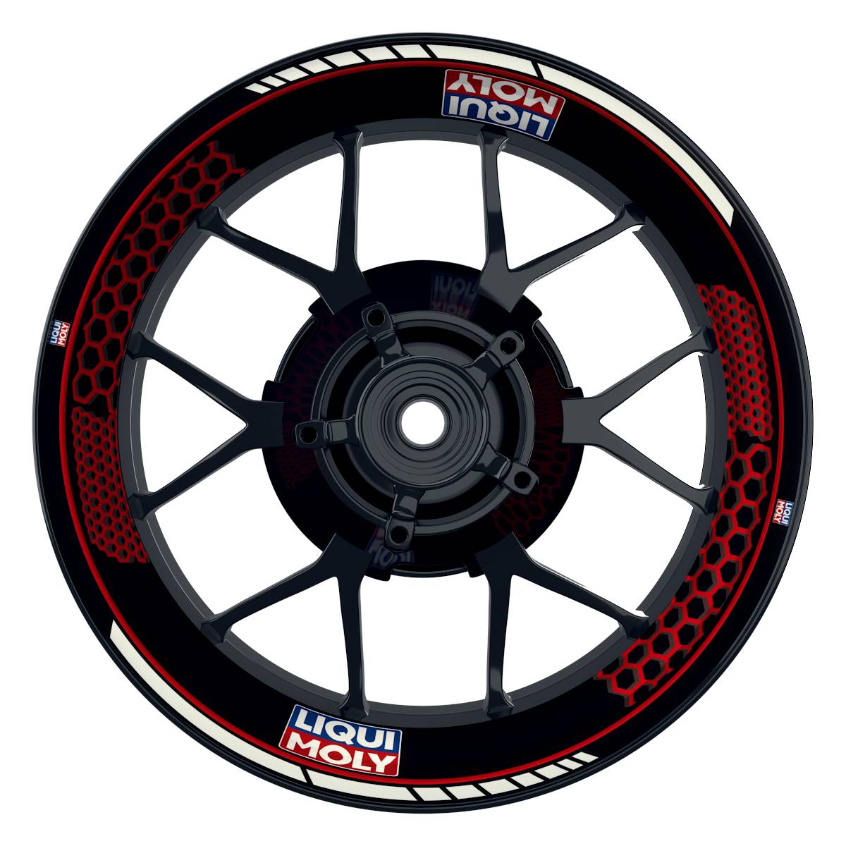 Felgenaufkleber Liqui Moly Motiv Hexagon schwarz Wheelsticker Premium rot