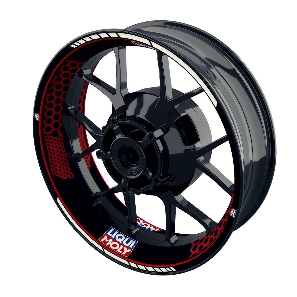 Felgenaufkleber Liqui Moly Motiv Hexagon schwarz Wheelsticker Premium rot