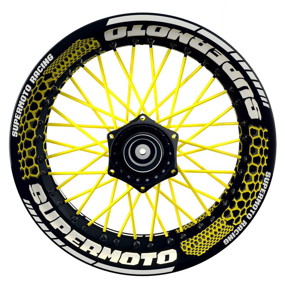 Felgenaufkleber Supermoto Design Hexagon S gelb
