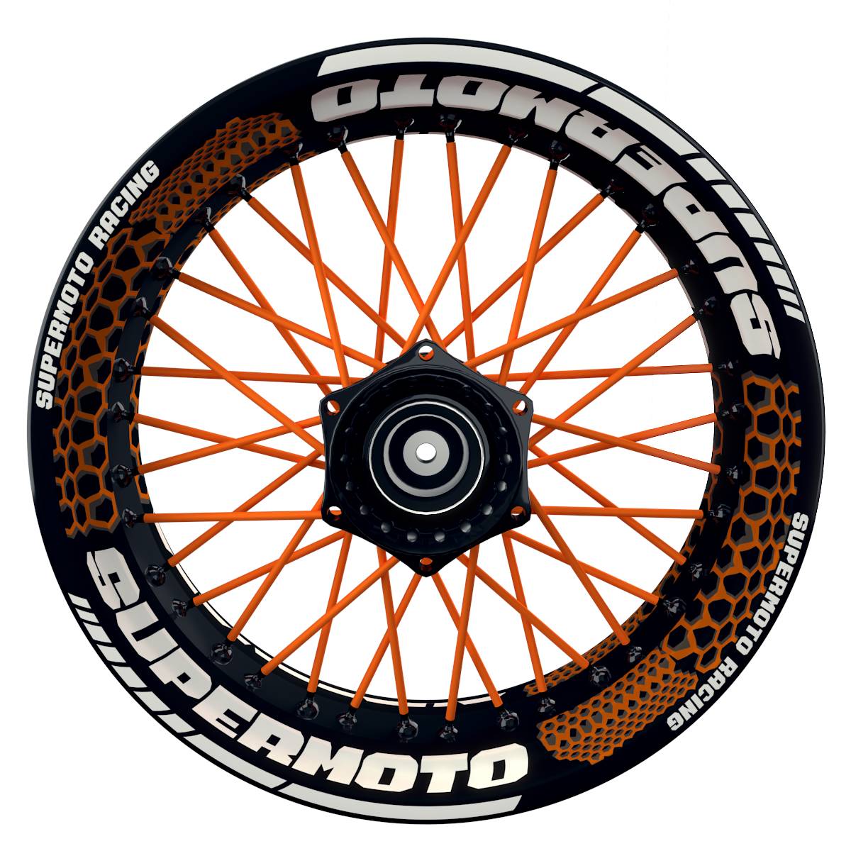 Felgenaufkleber Supermoto Design Hexagon S orange