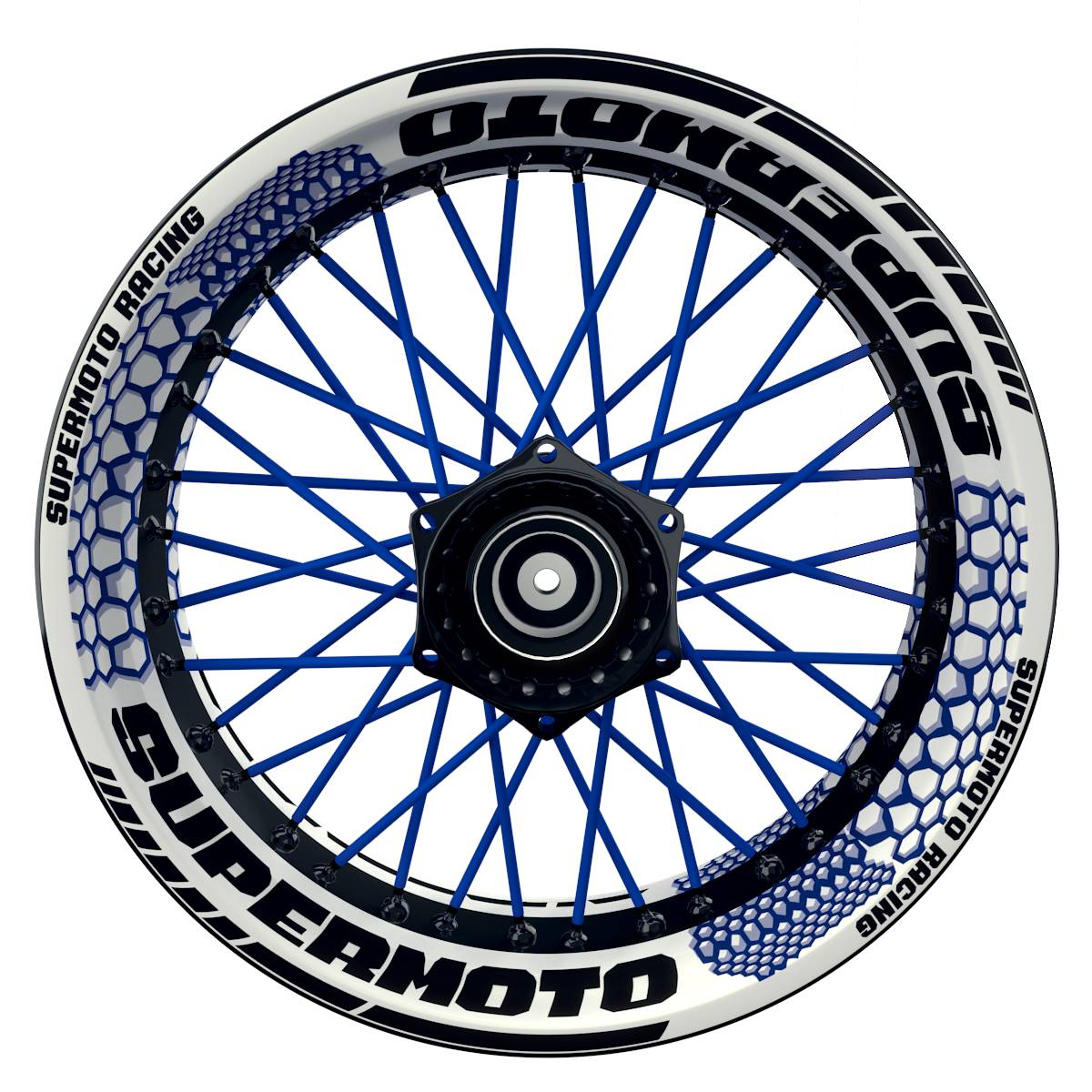 Felgenaufkleber Supermoto Design Hexagon W blau