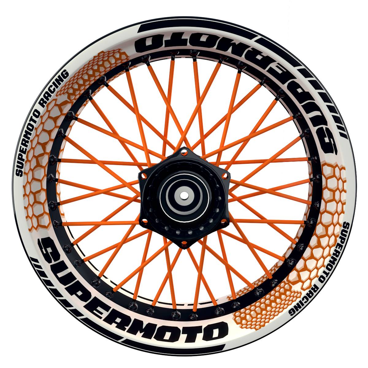 Felgenaufkleber Supermoto Design Hexagon W orange
