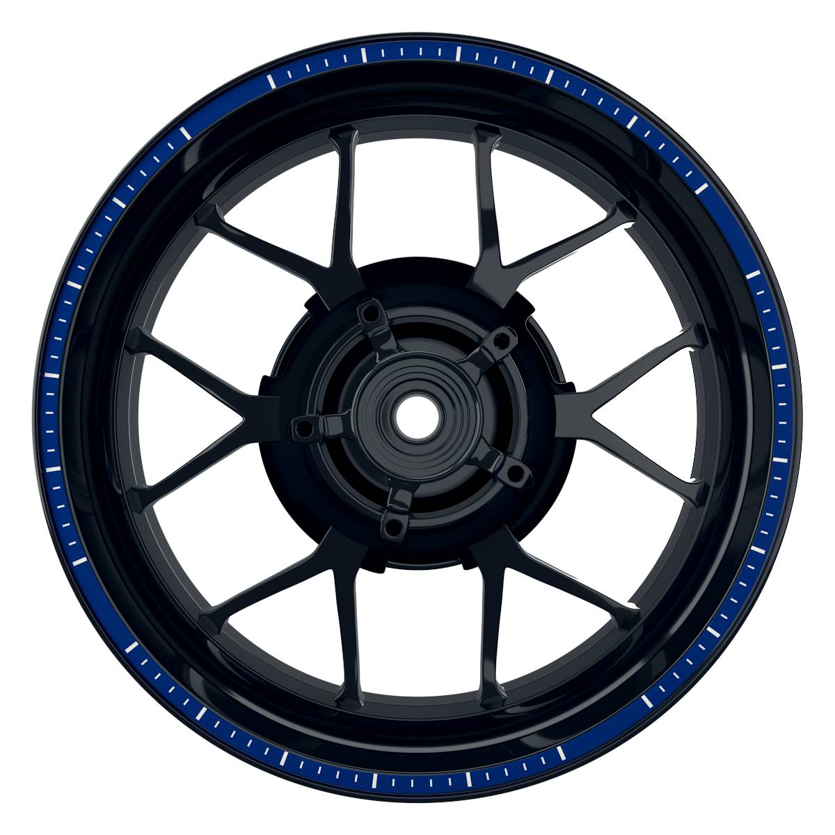 Felgenrandaufkleber V4 weiss blau Frontansicht