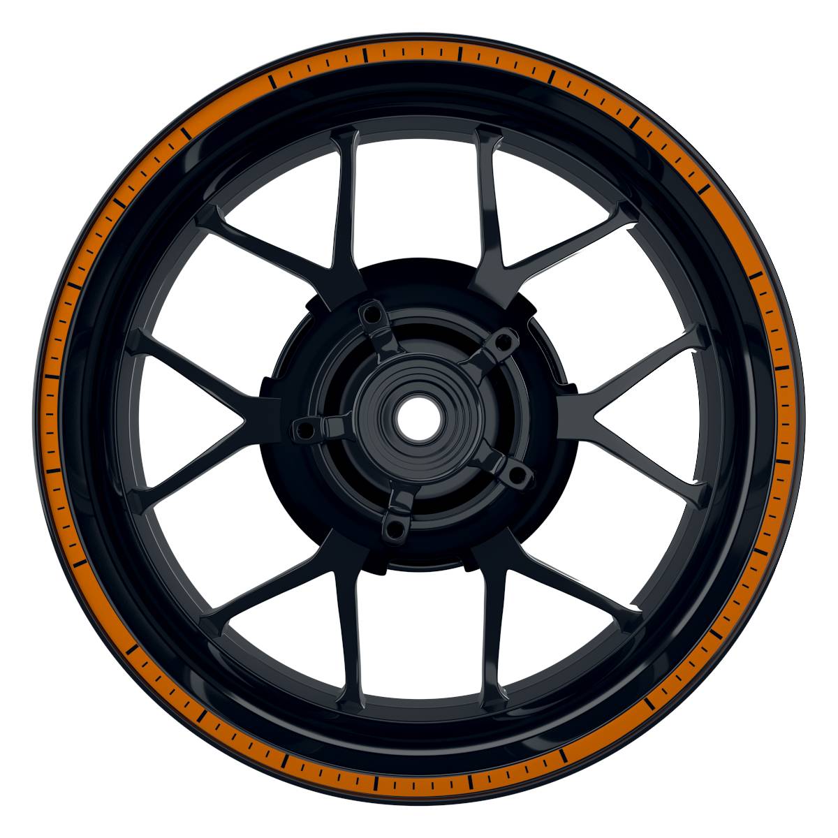 Felgenrandaufkleber V4 schwarz orange Frontansicht