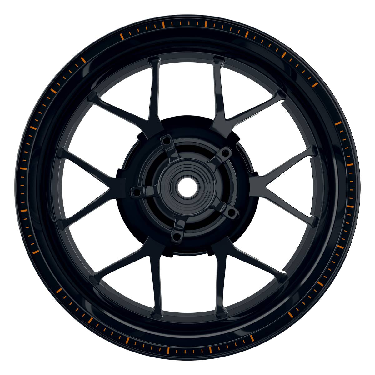 Felgenrandaufkleber V5 schwarz orange Frontansicht