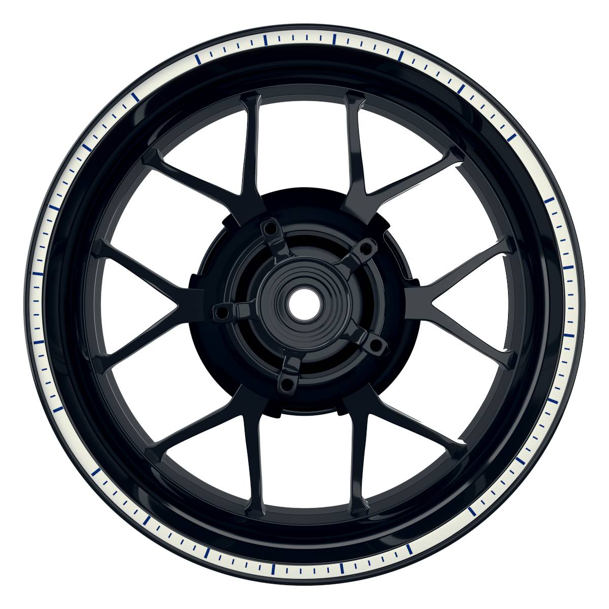 Felgenrandaufkleber V5 weiss blau Frontansicht
