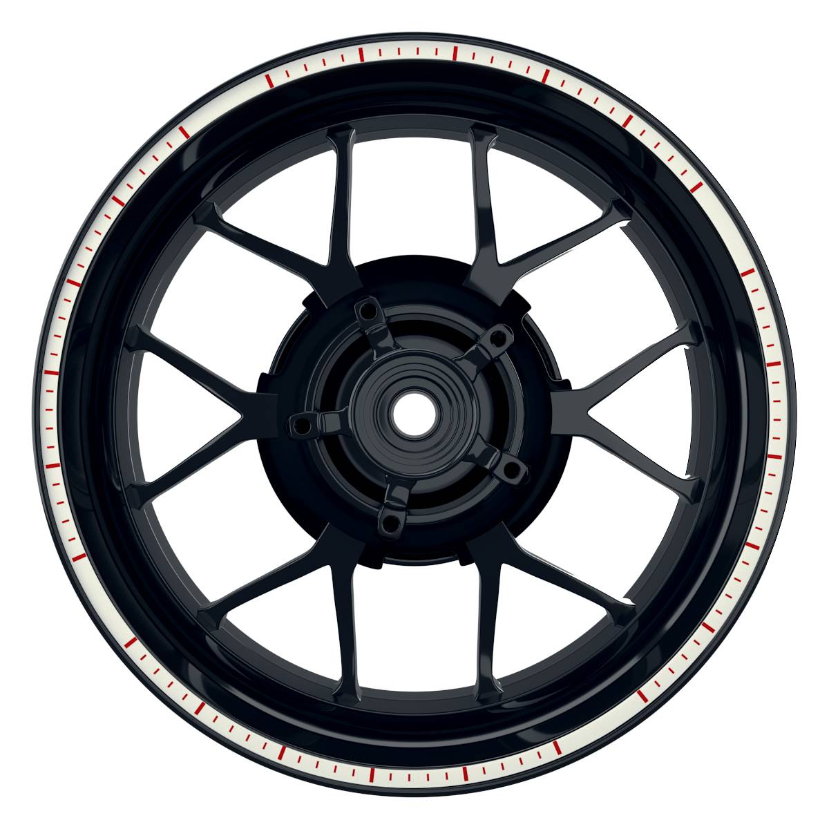 Felgenrandaufkleber V5 weiss rot Frontansicht
