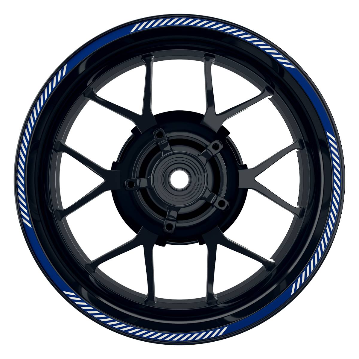 Felgenrandaufkleber V6 weiss blau Frontansicht