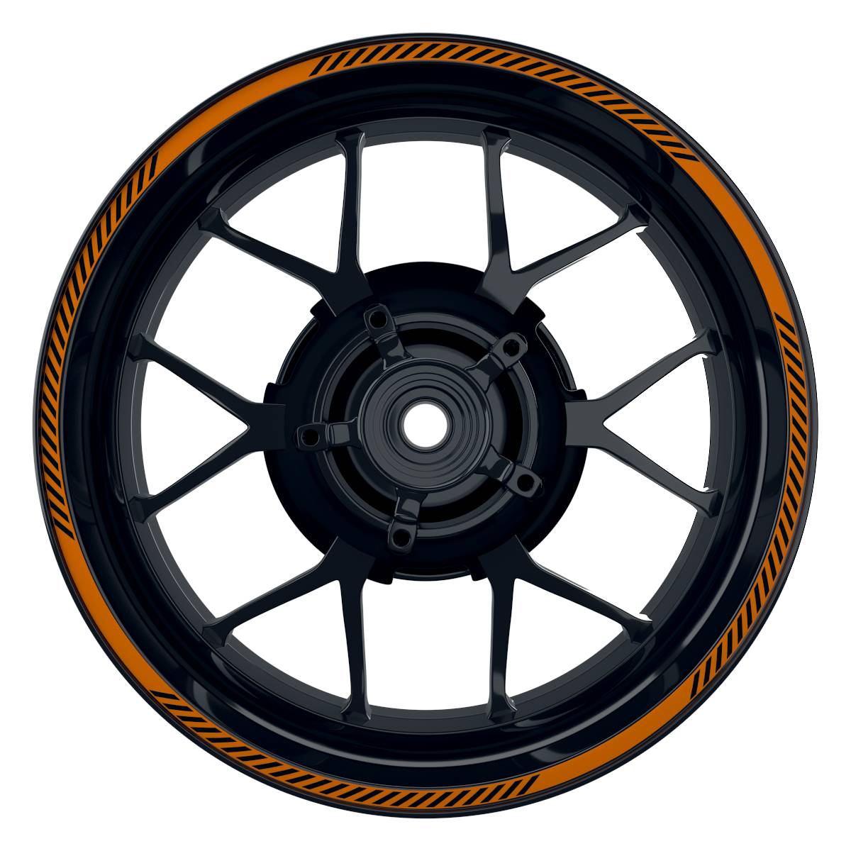 Felgenrandaufkleber V6 schwarz orange Frontansicht