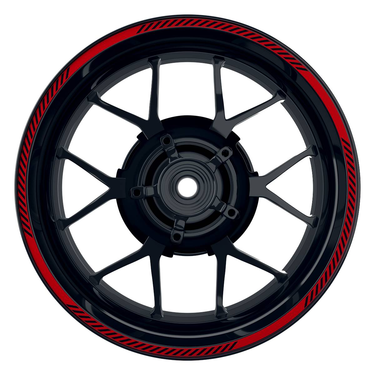 Felgenrandaufkleber V6 schwarz rot Frontansicht