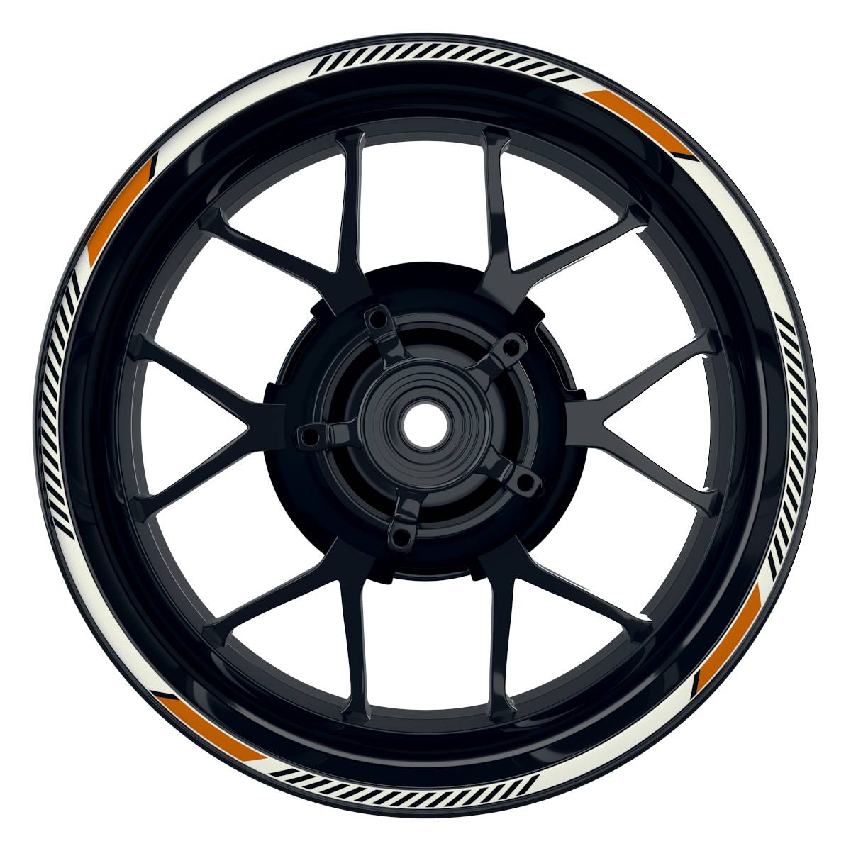 Felgenrandaufkleber V7 weiss orange Frontansicht