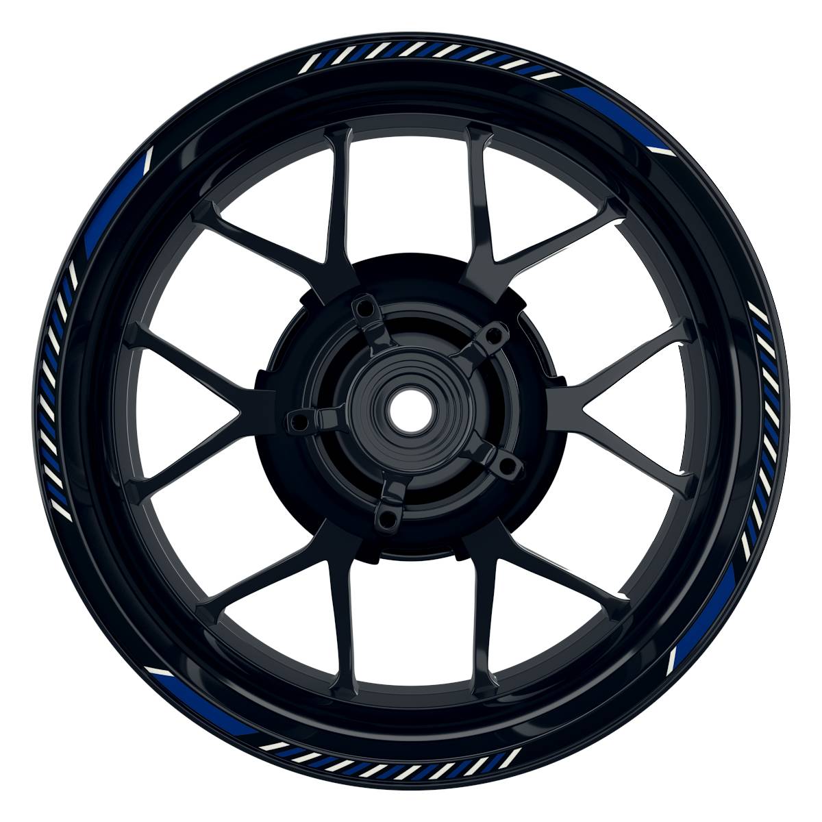 Felgenrandaufkleber V8 schwarz blau Frontansicht