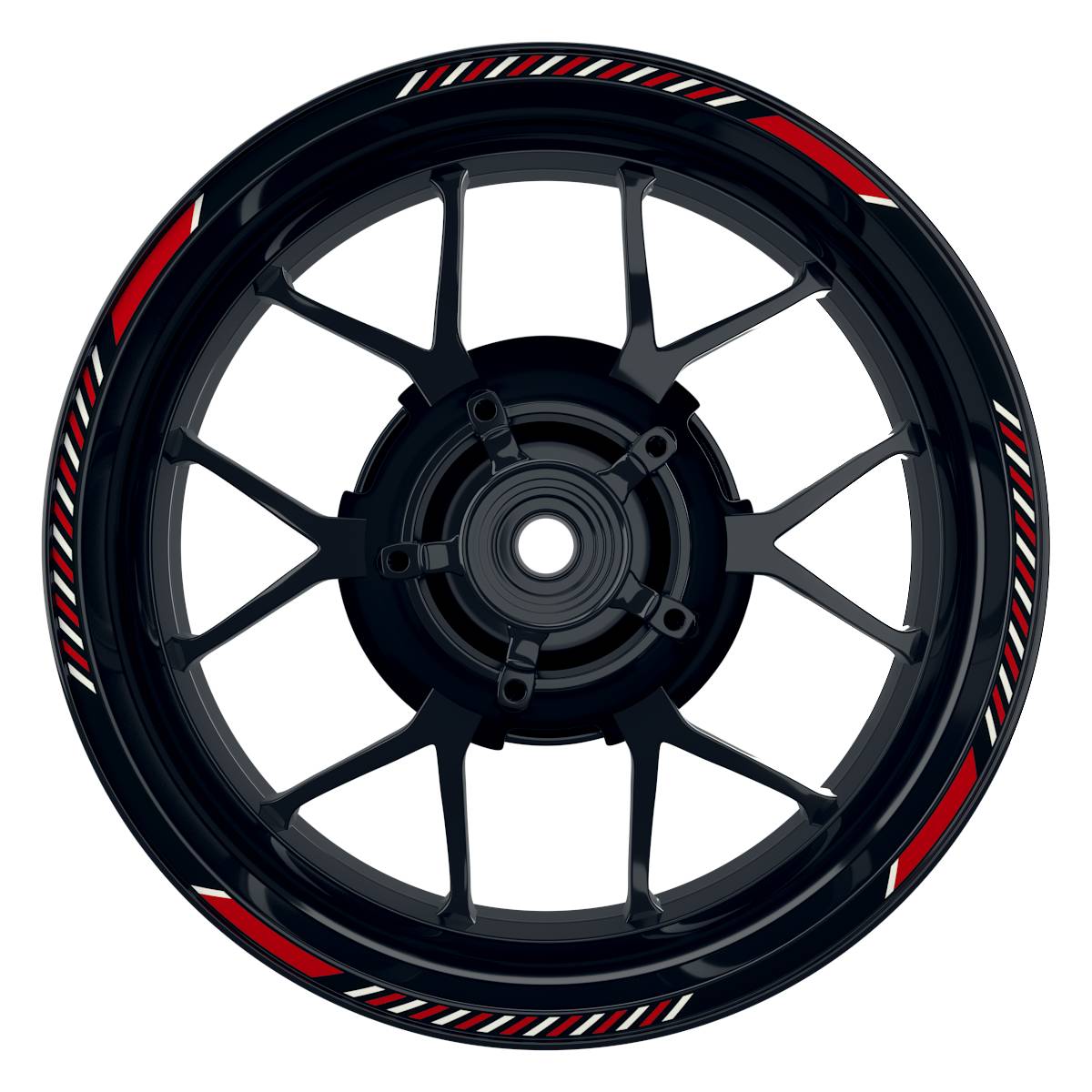 Felgenrandaufkleber V8 schwarz rot Frontansicht