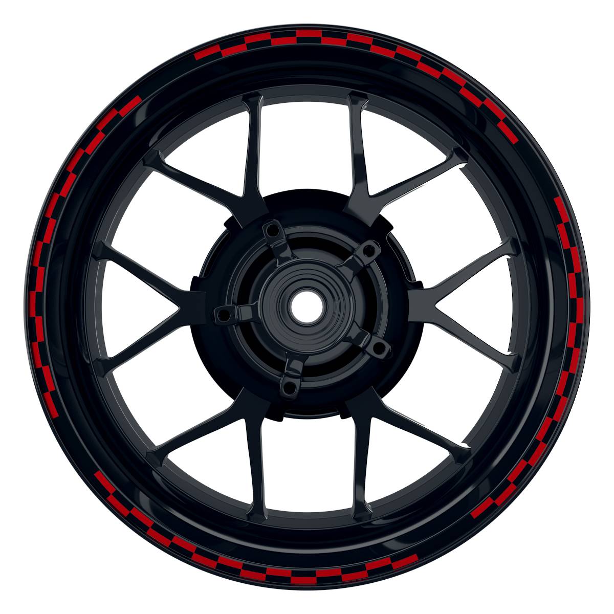 Felgenrandaufkleber V9 schwarz rot Frontansicht
