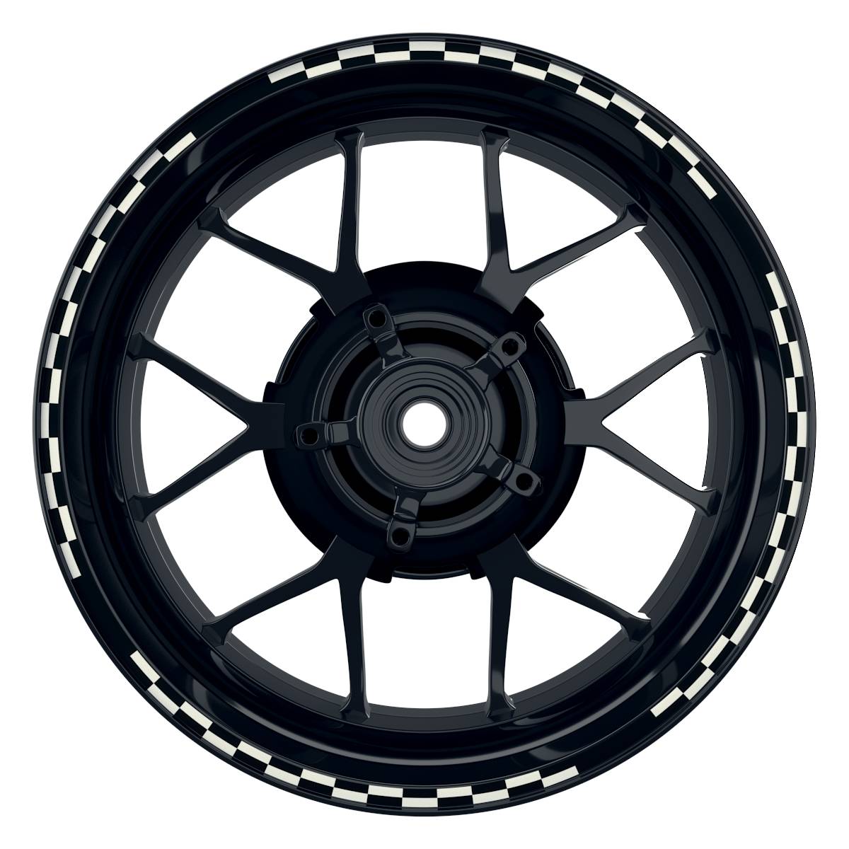 Felgenrandaufkleber V9 schwarz weiss Frontansicht