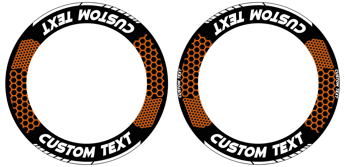 Individuelle Felgenaufkleber "Hexagon" schwarz Premium Wheelsticker orange