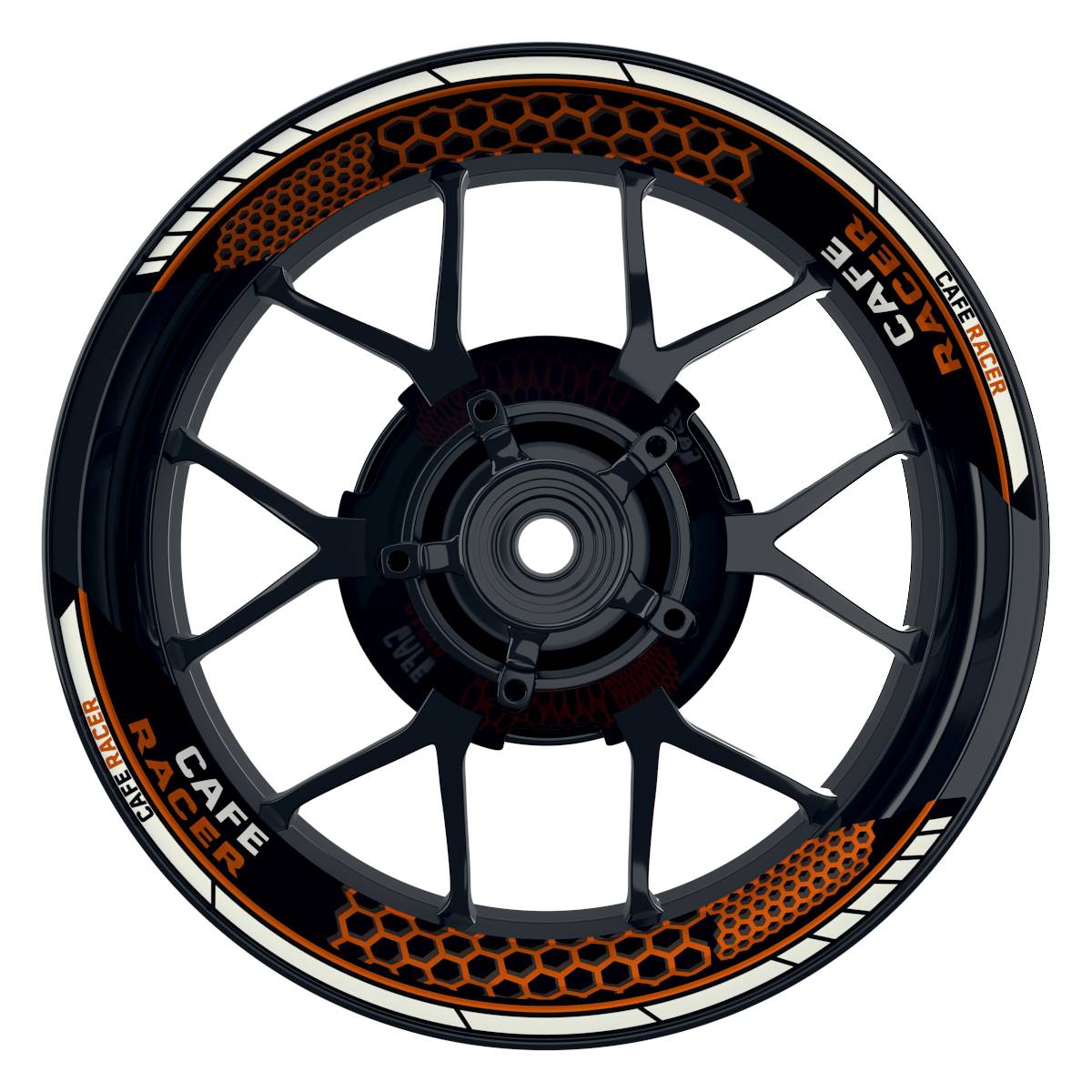 Felgenaufkleber Cafe Racer Hexagon Wheelsticker Premium geteilt orange