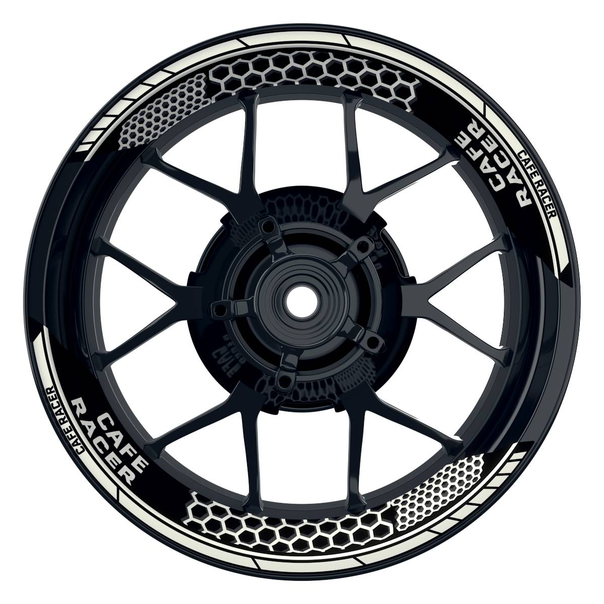 Felgenaufkleber Cafe Racer Hexagon Wheelsticker Premium geteilt weiss