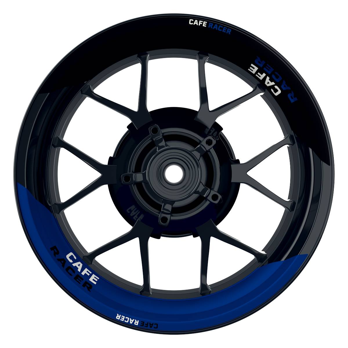 Felgenaufkleber Cafe Racer halb halb Wheelsticker Premium geteilt blau
