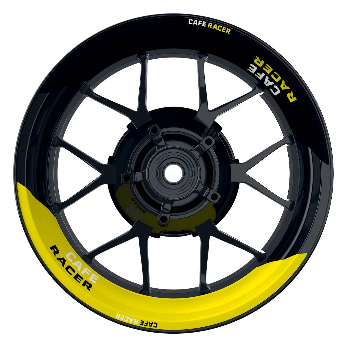 Felgenaufkleber Cafe Racer halb halb Wheelsticker Premium geteilt gelb