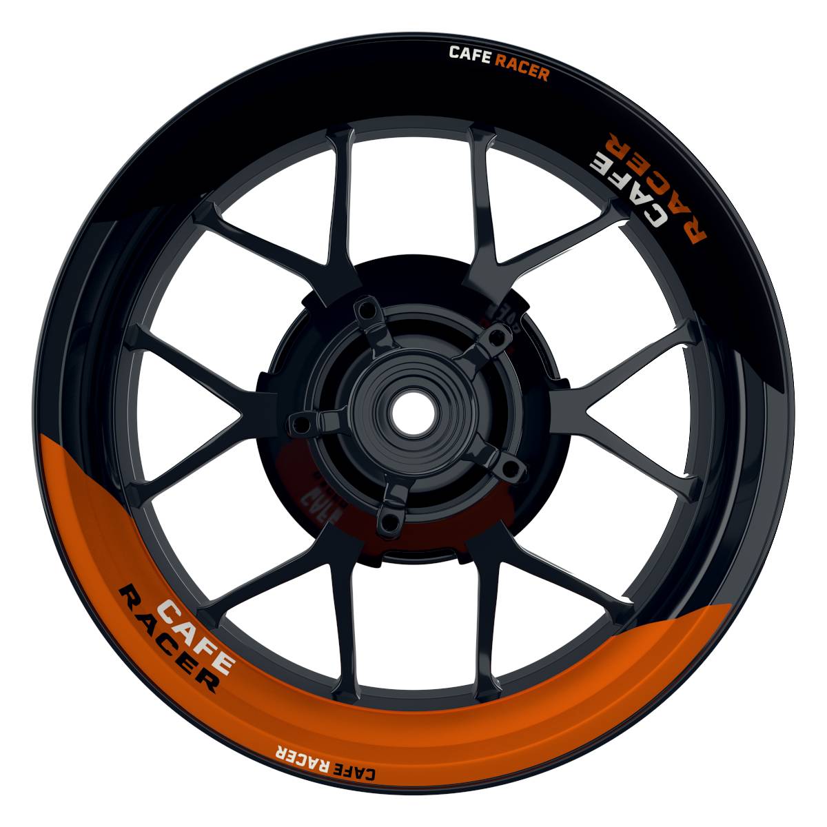 Felgenaufkleber Cafe Racer halb halb Wheelsticker Premium geteilt orange