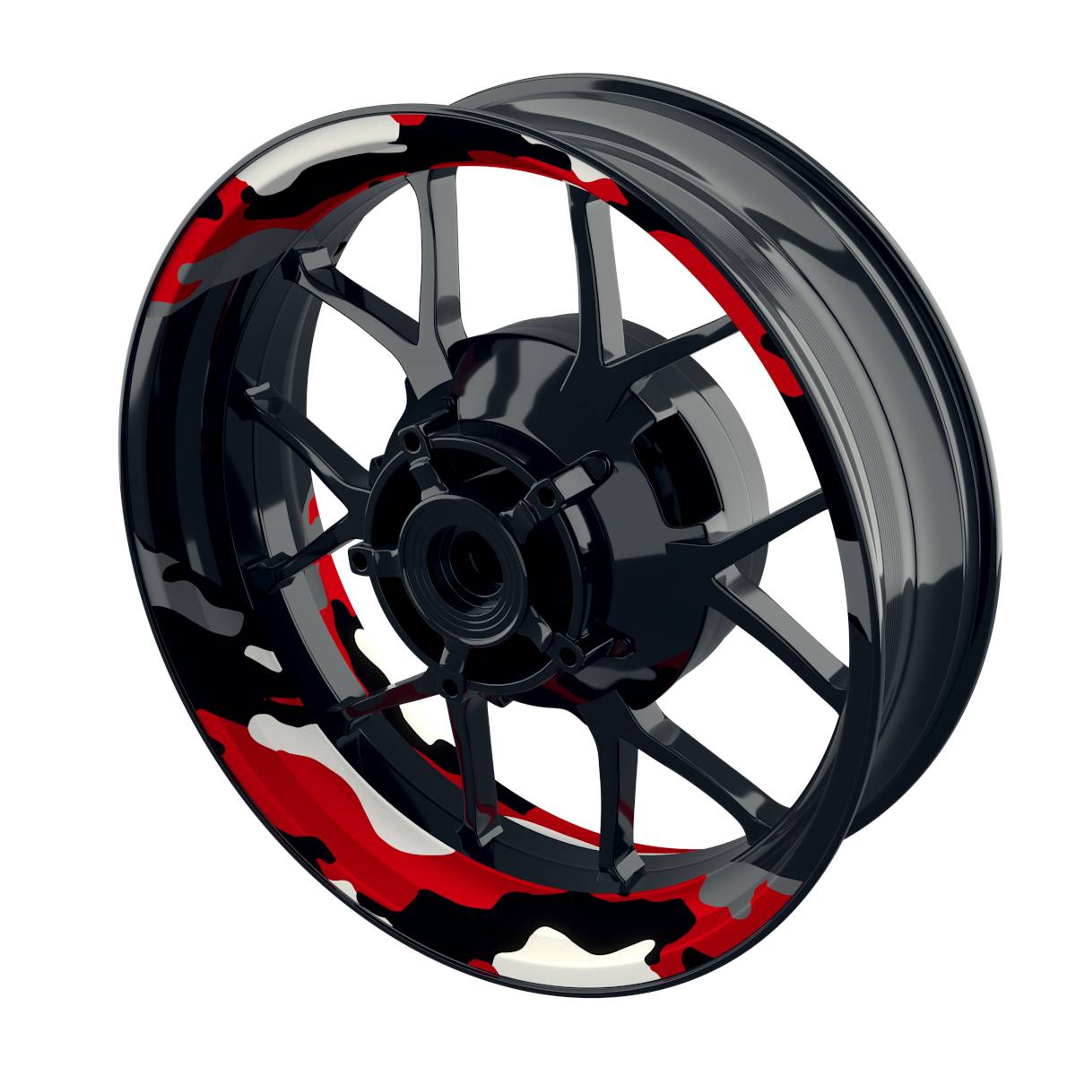 Felgenaufkleber Camouflage rund Premium geteilt rot