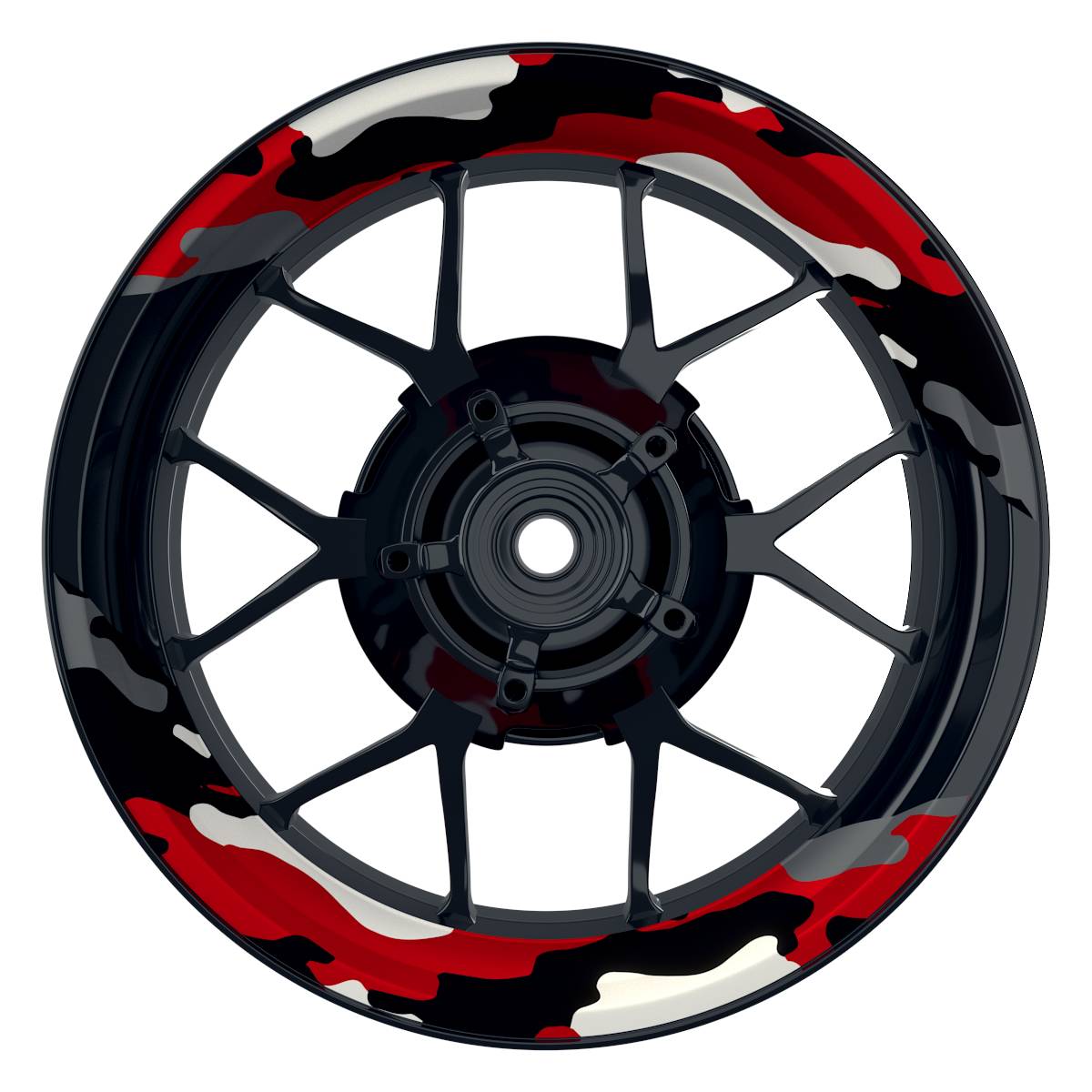 Felgenaufkleber Camouflage rund Premium geteilt rot