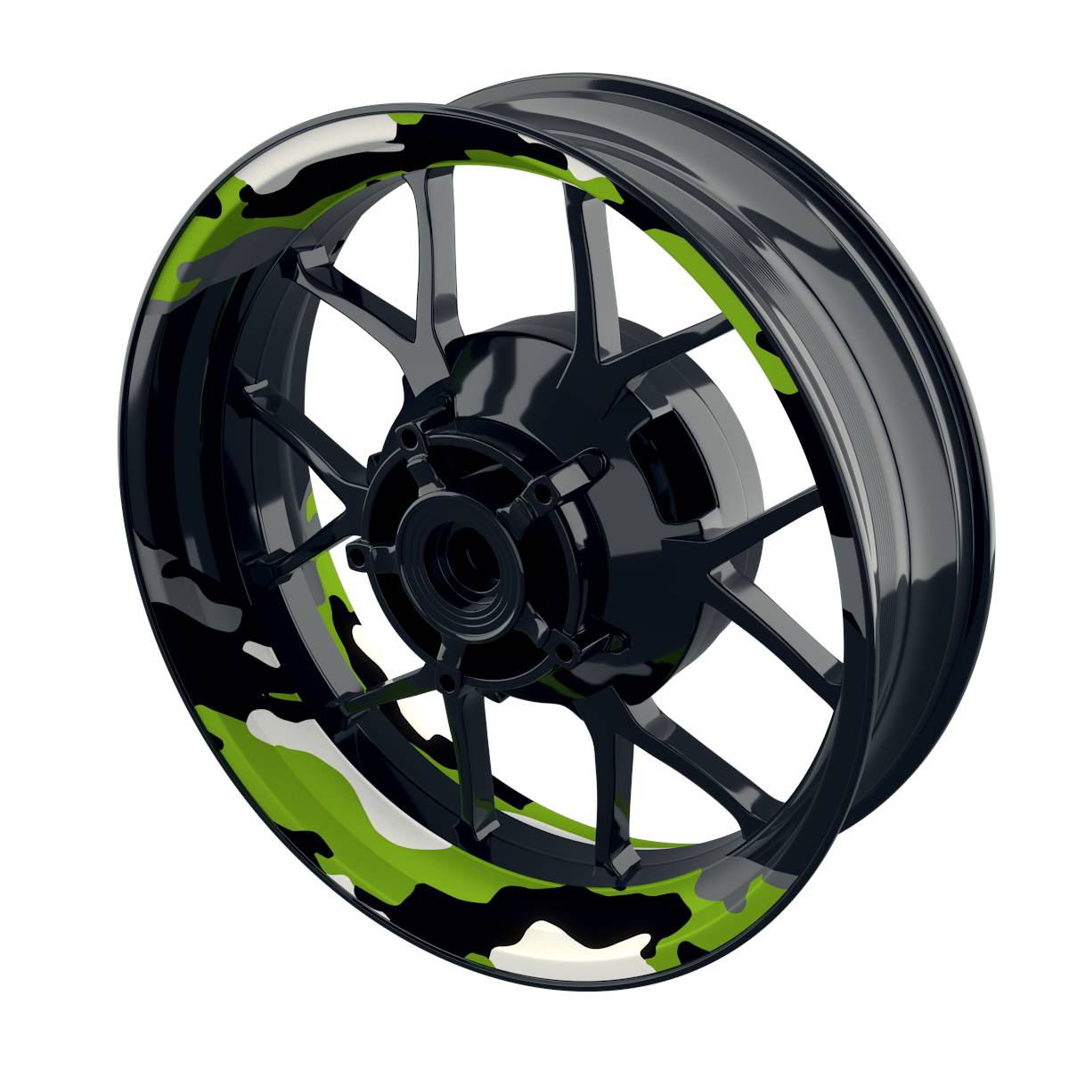 Felgenaufkleber Camouflage rund Premium geteilt grün