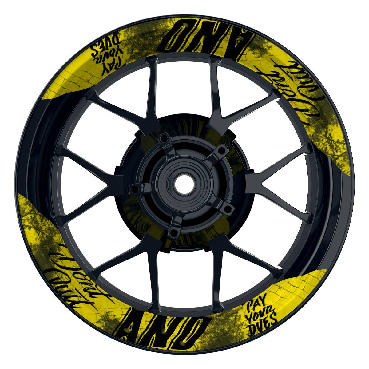 Felgenaufkleber Dontquit weiss Wheelsticker Premium geteilt gelb