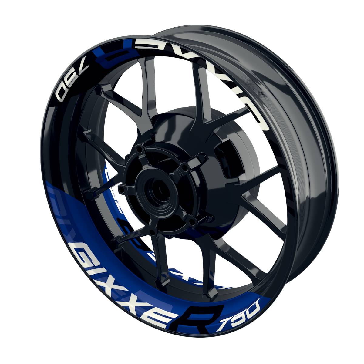 Suzuki GSXR 750 Felgenaufkleber GIXXER 750 halb halb V2 Wheelsticker Premium geteilt blau