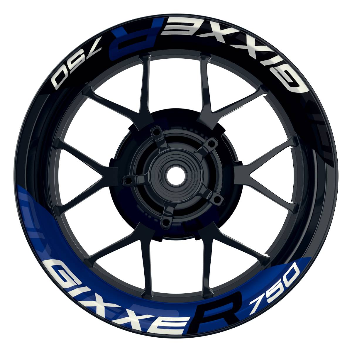 Suzuki GSXR 750 Felgenaufkleber GIXXER 750 halb halb V2 Wheelsticker Premium geteilt blau