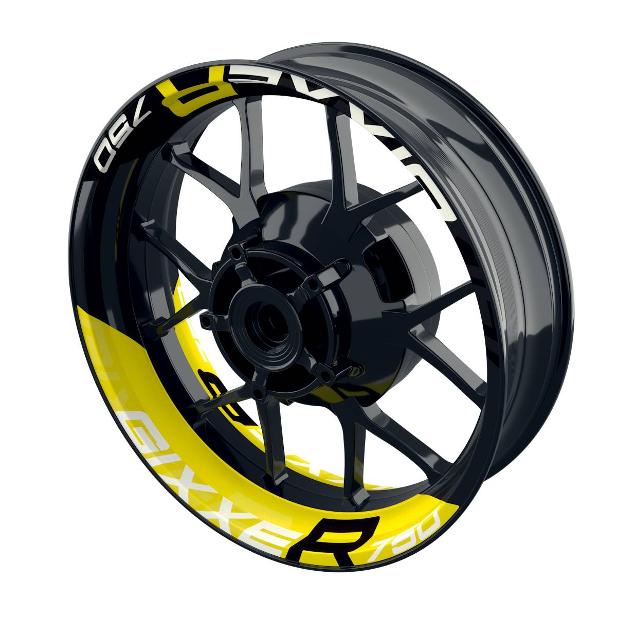 Suzuki GSXR 750 Felgenaufkleber GIXXER 750 halb halb V2 Wheelsticker Premium geteilt gelb