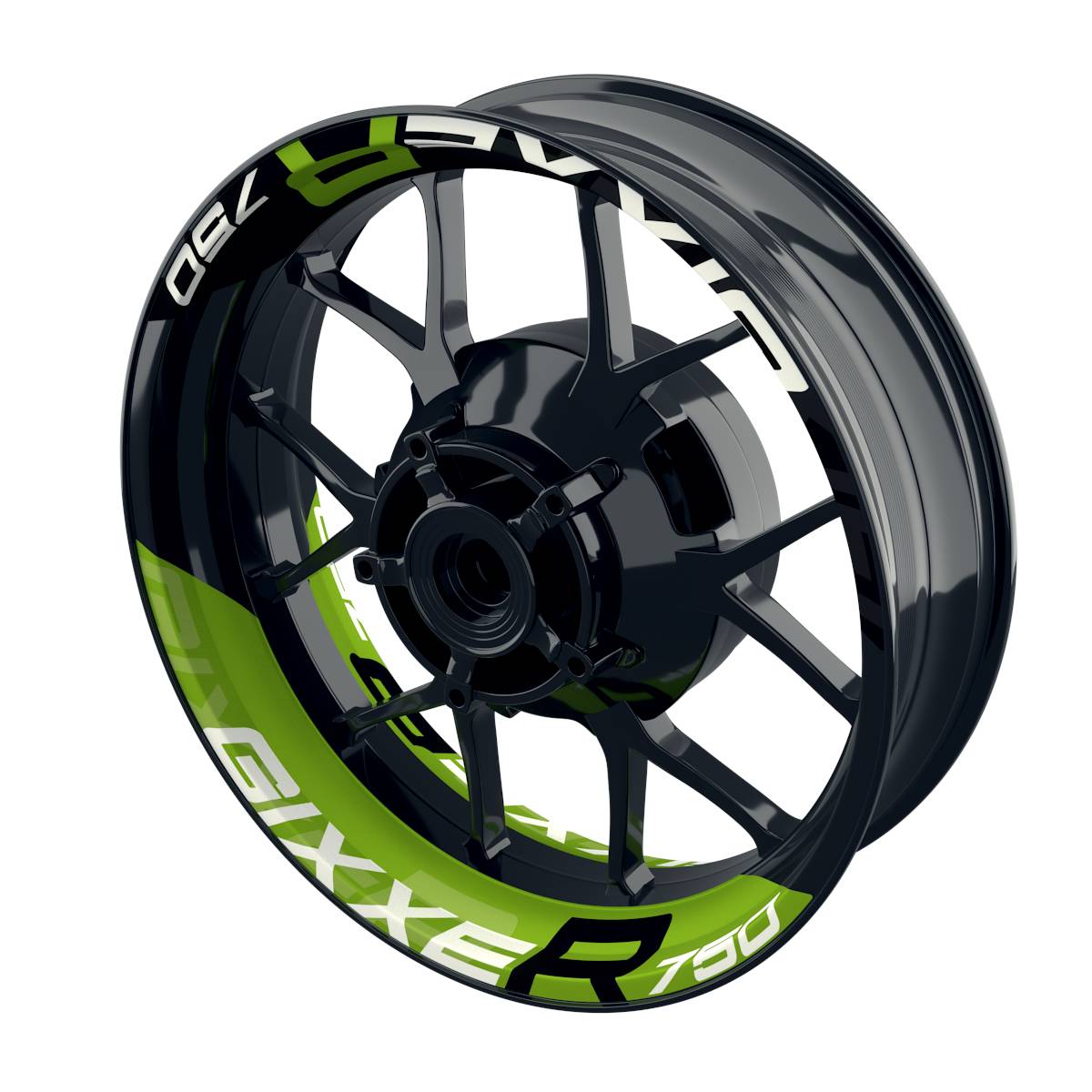 Suzuki GSXR 750 Felgenaufkleber GIXXER 750 halb halb V2 Wheelsticker Premium geteilt grün