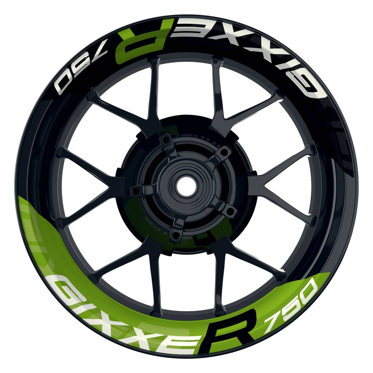 Suzuki GSXR 750 Felgenaufkleber GIXXER 750 halb halb V2 Wheelsticker Premium geteilt grün