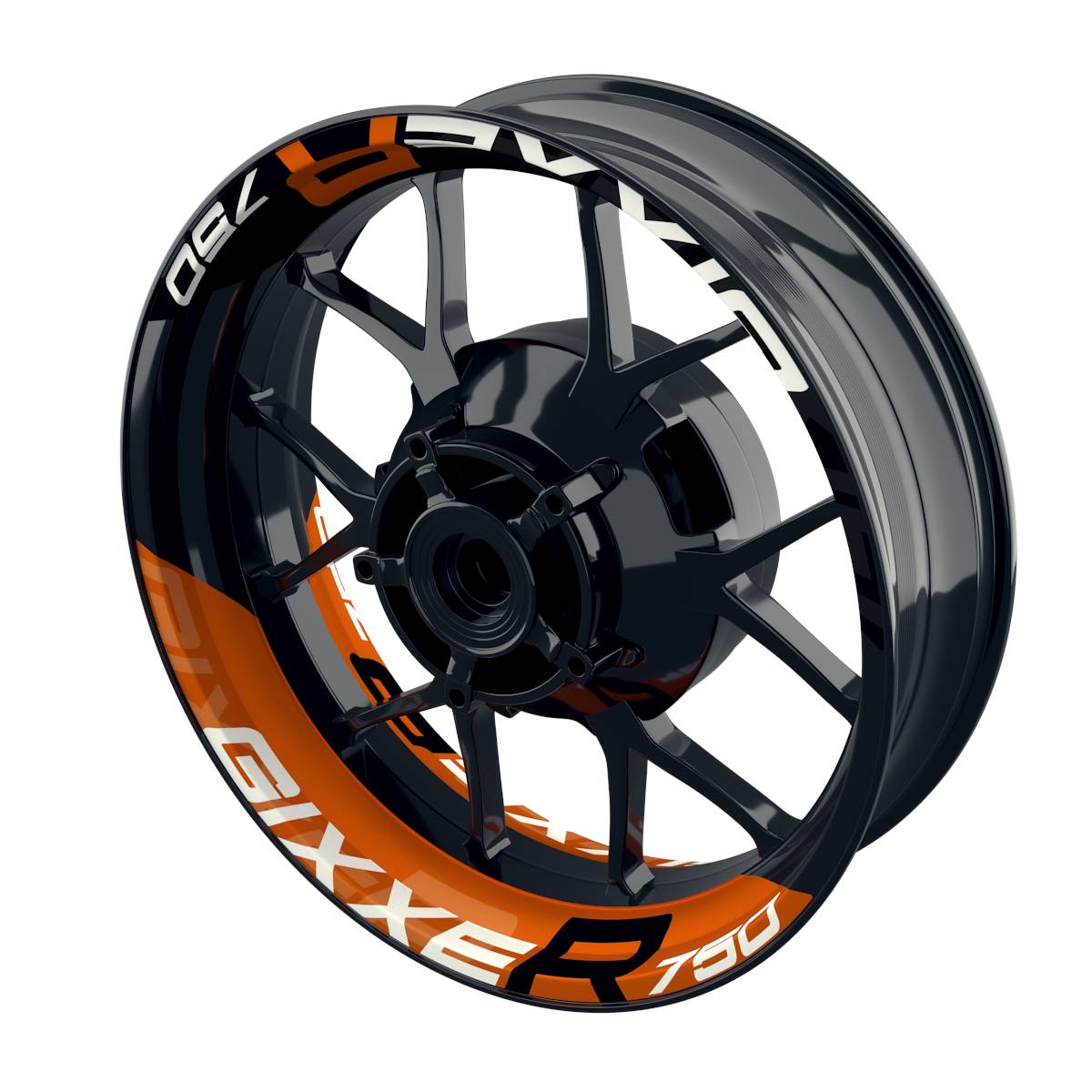 Suzuki GSXR 750 Felgenaufkleber GIXXER 750 halb halb V2 Wheelsticker Premium geteilt orange